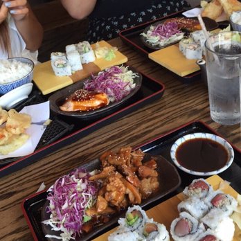 Wagaya - Westside - Lunch special (yellowtail crunch & salmon avocado rolls with chicken teriyaki) - Sushi Bars Near Me - Atlanta, Georgia