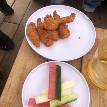 The Rooftop Bar - Kids Meal Chicken Tenders with fruit, cucumber and jicama (my kid loved it!) - Beer Bar Near Me - Oceanside, California