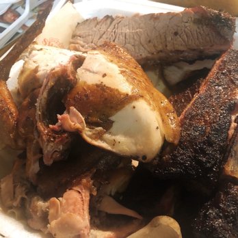Arkin's Sweet BBQ Pit - Combination Plate with 1/2 Amish Chicken, 1/3 lb Brisket, and 1/4 slab Ribs - Barbeque Near Me - Southfield, Michigan
