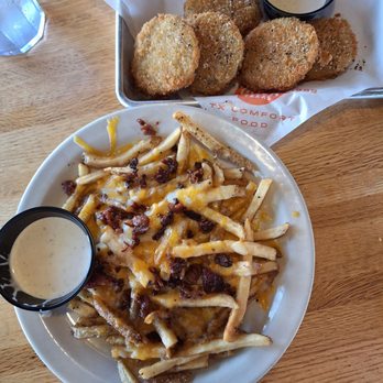 Cotton Patch Cafe - Appetizers: Fried green tomatoes and Bacon cheddar fries. - American Near Me - Lubbock, Texas