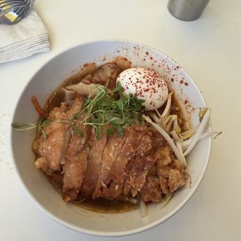 Skratch Labs Table - Ramen bowl, with fried chicken - Cafes Near Me - Boulder, Colorado