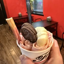 Frozen Rolled Ice Cream - #15. Perfect Match Rolled Ice Cream w/ Pocky, Bananas, and Oreos