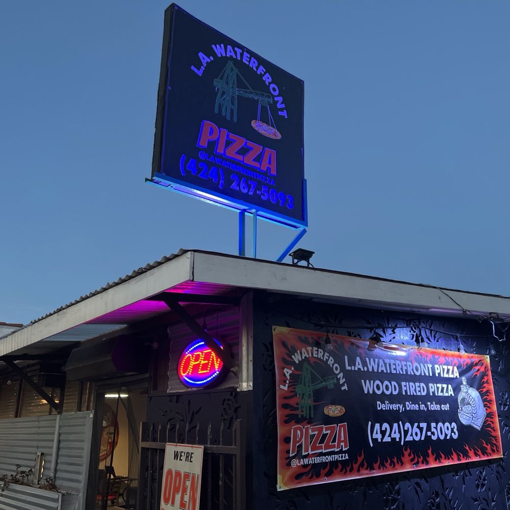 L.A Waterfront Pizza - the neon sign for the restaurant - Pizza Near Me - Wilmington, California L.A Waterfront Pizza - the neon sign for the restaurant - Pizza Near Me - Wilmington, California