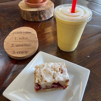 The Porch Prescott - Raspberry oat bar & paradise smoothie - Coffee & Tea Near Me - Prescott, Arizona The Porch Prescott - Raspberry oat bar & paradise smoothie - Coffee & Tea Near Me - Prescott, Arizona
