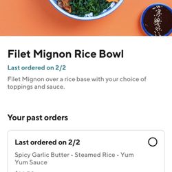 Dragon Bowl-Z - Filet Mignon Rice Bowl vs What I Actually Got. Apparently vegetables are $15+ extra. Very misleading!
