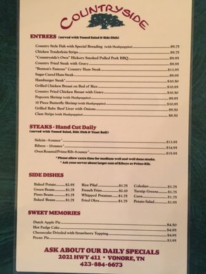 Menu photo 3 Countryside Restaurant Vonore, TN