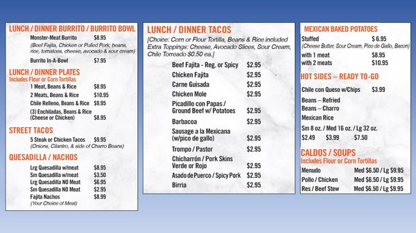Menu photo 2 Los Hermanos Taquerias Humble, TX