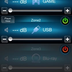 Teatrograde - Volume controls for both zones and select two different sources for this system.