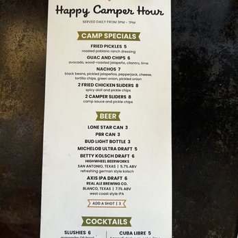 Camp Outpost - Happy hour menu - New American Near Me - San Antonio, Texas
