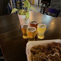 Lake Effect Brewing Company - Flight of house beers and Southern Fried Vegan sampler platter