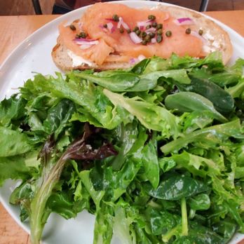 Lovely Day Cafe - Lox toast and greens salad (has a light dressing) - Breakfast & Brunch Near Me - Bedford, Texas Lovely Day Cafe - Lox toast and greens salad (has a light dressing) - Breakfast & Brunch Near Me - Bedford, Texas