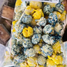 Blue and Yellow Popcorn Express Kettle Corn! Delish! Blue and Yellow Popcorn Express Kettle Corn! Delish!