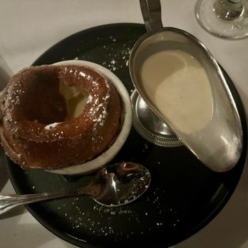 The Cellar Restaurant - Vanilla Souffle with Root Beer Anglaise - French Near Me - Fullerton, California