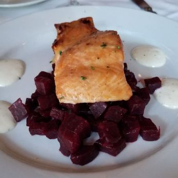 Bistro 44 - Grilled Salmon on Beets - New American Near Me - Northport, New York Bistro 44 - Grilled Salmon on Beets - New American Near Me - Northport, New York