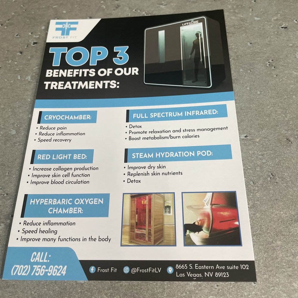 Frost Fit - Menu of what they offer - Cryotherapy Near Me - Las Vegas, Nevada