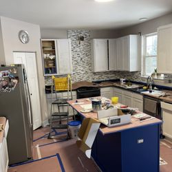 LBZ Painting and Decorating - progression photo of new backsplash, cabinets, custom hood to come.