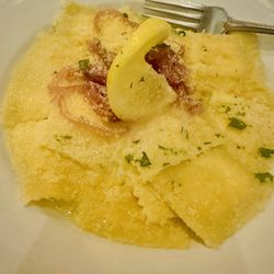 Gabriel's - Smoke salmon ravioli with pickled red onions. Delicious!