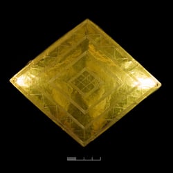 Wiltshire Museum - Bush Barrow lozenge - a masterpiece of Bronze Age gold-working. Designed using geometry and mathematics.