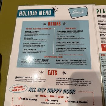 Snooze, an A.M. Eatery - Holiday menu - Breakfast & Brunch Near Me - Orange, California Snooze, an A.M. Eatery - Holiday menu - Breakfast & Brunch Near Me - Orange, California