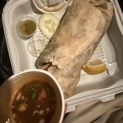 El Buen Gusto Grill and Catering - A bores burrito with all the sides but the potato chips