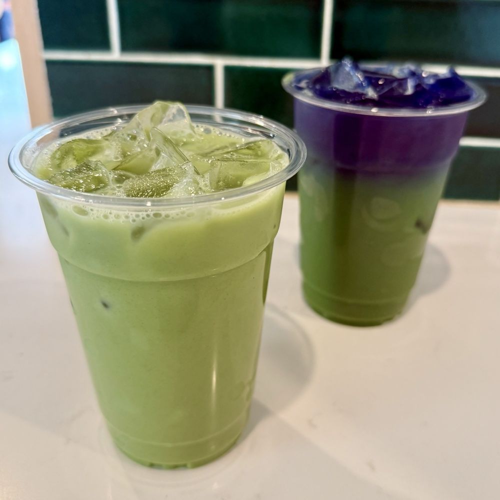 Algerian Mint Matcha (Oat Milk) and Blue Magic School Bus Algerian Mint Matcha (Oat Milk) and Blue Magic School Bus