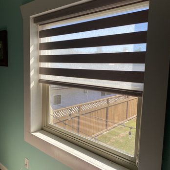 A Blinds - Shades half open, half light filtering (zebra) - Shutters Near Me - Buena Park, California