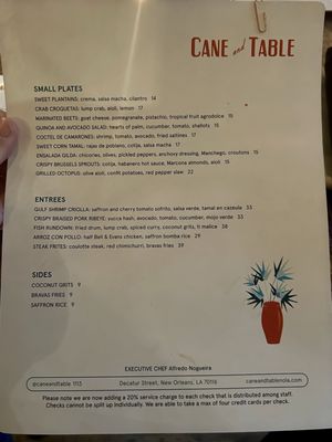 Menu photo 2 Cane and Table New Orleans, LA