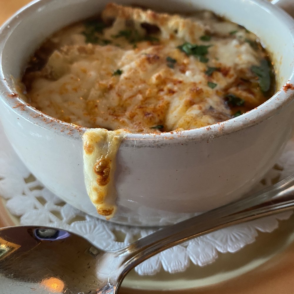Fiddle River Restaurant - French Onion Soup.... was fantastic. - Seafood Near Me - Jasper, Alberta Fiddle River Restaurant - French Onion Soup.... was fantastic. - Seafood Near Me - Jasper, Alberta