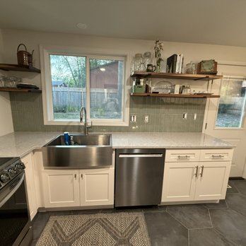 Sproos Tile Services - Glazed ceramic tile backsplash install to finish out this kitchen remodel. - Grout Services Near Me