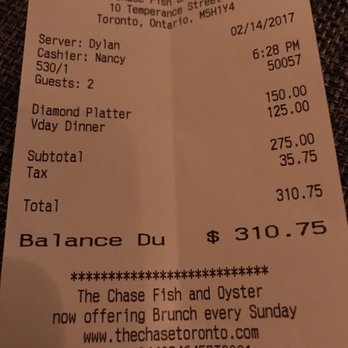 The Chase - Dined during Valentine's Day and learned that I was OVERCHARGED. I ordered one Valentine's Day dinner but was charged for 2 dinners. - Seafood Near Me - Toronto, Ontario