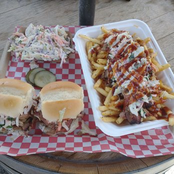 Parliament Brewing - Pork sliders, coleslaw and dirty fries (topped with pulled pork and coleslaw) - Breweries Near Me - Rohnert Park, California