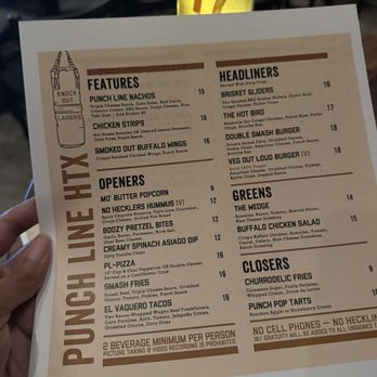 Punch Line - Food Menu (October 2025) - Comedy Clubs Near Me - Houston, Texas