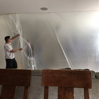Wall and Ceiling Pros - Anthony is adding texture to ceiling. I like that he sealed the area to prevent overspray and fumes from spreading - General Contractors Near Me Wall and Ceiling Pros - Anthony is adding texture to ceiling. I like that he sealed the area to prevent overspray and fumes from spreading - General Contractors Near Me