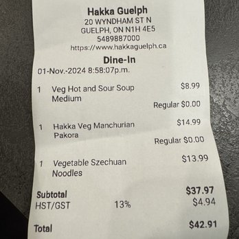 Hakka Guelph - Receipt - Halal Near Me - Guelph, Ontario