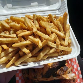 Smokin' Georges BBQ - rench fries in a styrofoam container - Barbeque Near Me - Nanaimo, British Columbia