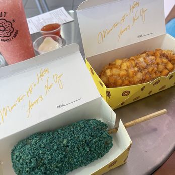 Mochinut - Concord - Blue Takis Mozzarella, Potato Mozzarella, Mango Passion Fruit Green Tea - Donuts Near Me - Concord, California