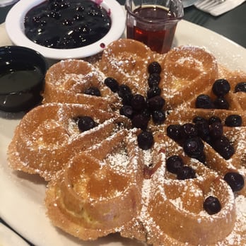 Flappy Jack's Pancake House - Blueberry Belgium pancakes! Not too sweet and not too salty! Delicious! - Pancakes Near Me - Orange, California