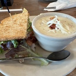 Potato soup and half sandwich Potato soup and half sandwich