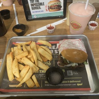 Fatburger & Buffalo's Express - The original Fat Burger Meal with everything on it. I love the fat fries. My Lavender Margarita. - Burgers Near Me - Arlington, Texas