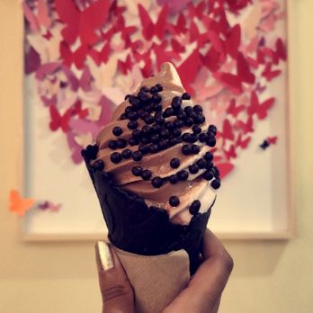 Sugar Pine Creamery - Raspberry Chocolate and Rose Swirl in a Midnight Vanilla Cone topped with Dark Chocolate Crispearls - Ice Cream & Frozen Yogurt Near Me - Plano, Texas Sugar Pine Creamery - Raspberry Chocolate and Rose Swirl in a Midnight Vanilla Cone topped with Dark Chocolate Crispearls - Ice Cream & Frozen Yogurt Near Me - Plano, Texas