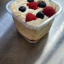 Delicious tres leches and fresh fruit.