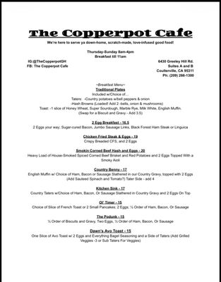 Menu photo 1 The Copperpot Cafe Coulterville, CA