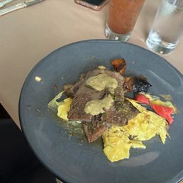 Brisket, soft scrambles, roasted winter squash, pistachio tahini Brisket, soft scrambles, roasted winter squash, pistachio tahini