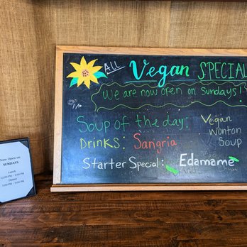 Cafe Sunflower Buckhead - All Vegan Specials blackboard. Restaurant is now open on Sundays. - Vegetarian Near Me - Atlanta, Georgia Cafe Sunflower Buckhead - All Vegan Specials blackboard. Restaurant is now open on Sundays. - Vegetarian Near Me - Atlanta, Georgia
