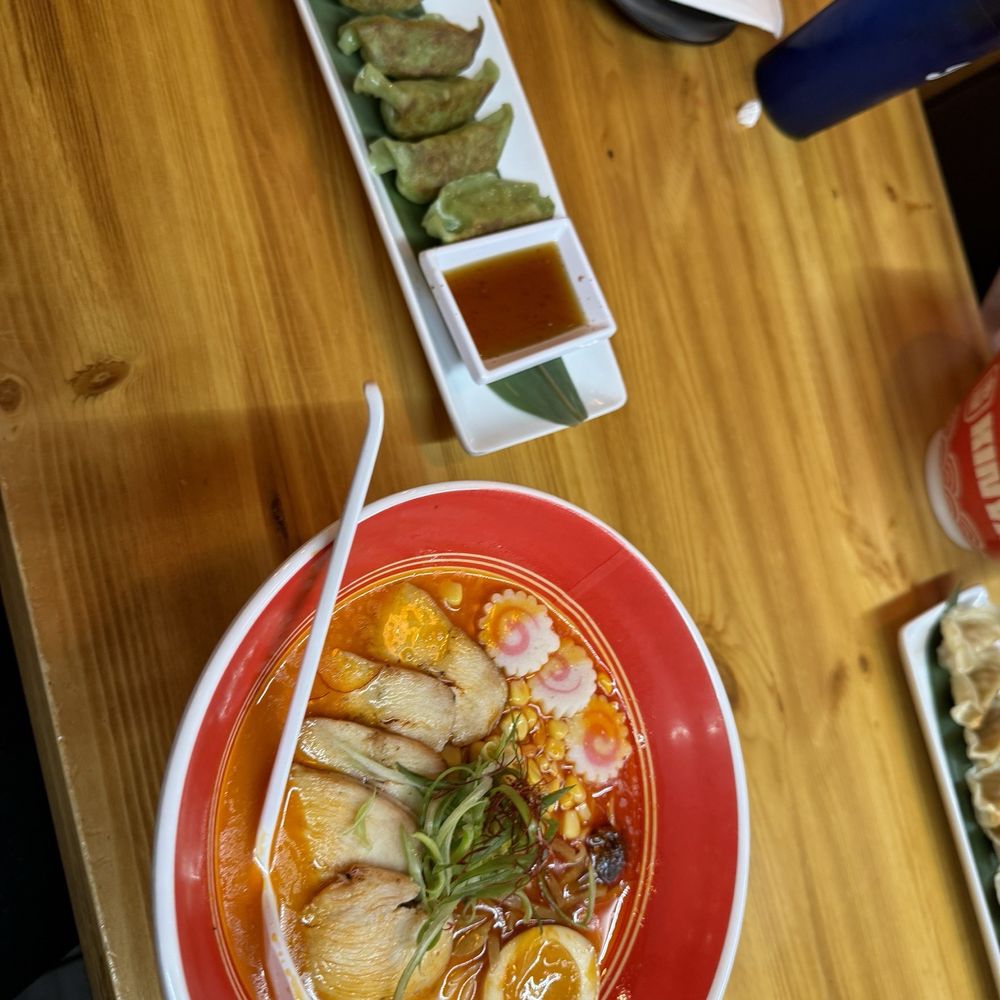 I got the spicy chicken ramen and the veg gyoza! I got the spicy chicken ramen and the veg gyoza!