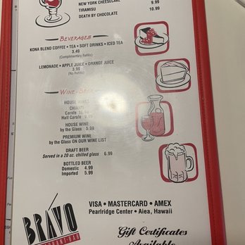 Bravo Restaurant - Dessert & Drinks menu - Italian Near Me - Aiea, Hawaii Bravo Restaurant - Dessert & Drinks menu - Italian Near Me - Aiea, Hawaii