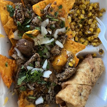 Jerk Shop Go - Jerk Chicken Nachos, Jerk Chicken Egg Roll, and Corn - Caribbean Near Me - Springfield, Illinois