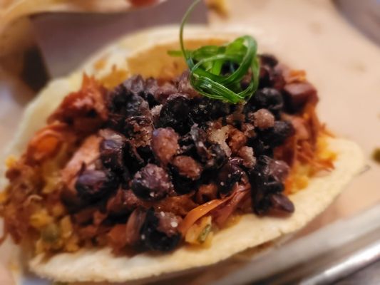 Photo of Agave & Rye - Louisville - Louisville, KY, US. Vegetarian taco w/ cauliflower rice and jackfruit pork