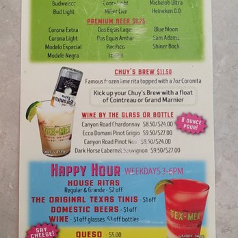 Chuy's - Adult Beverage Menu - Tex-Mex Near Me - Lutz, Florida