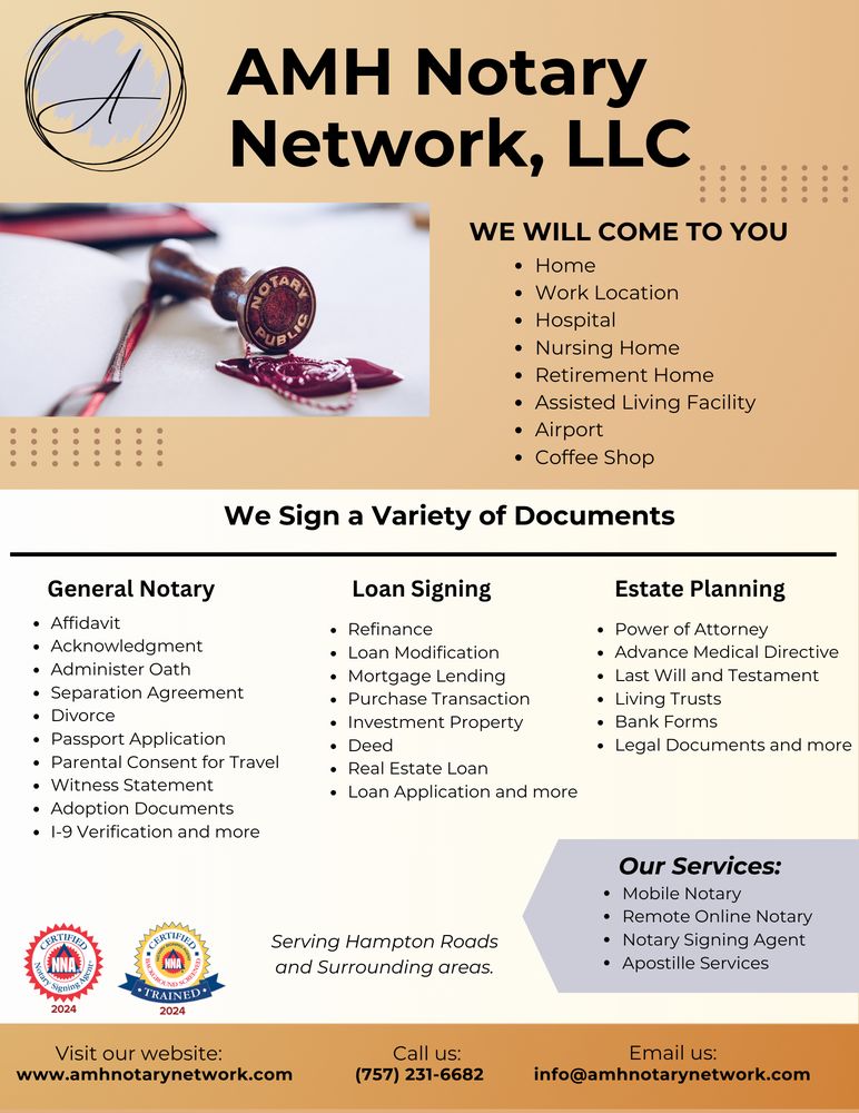 AMH NOTARY NETWORK Updated March 2024 Request a Quote Portsmouth